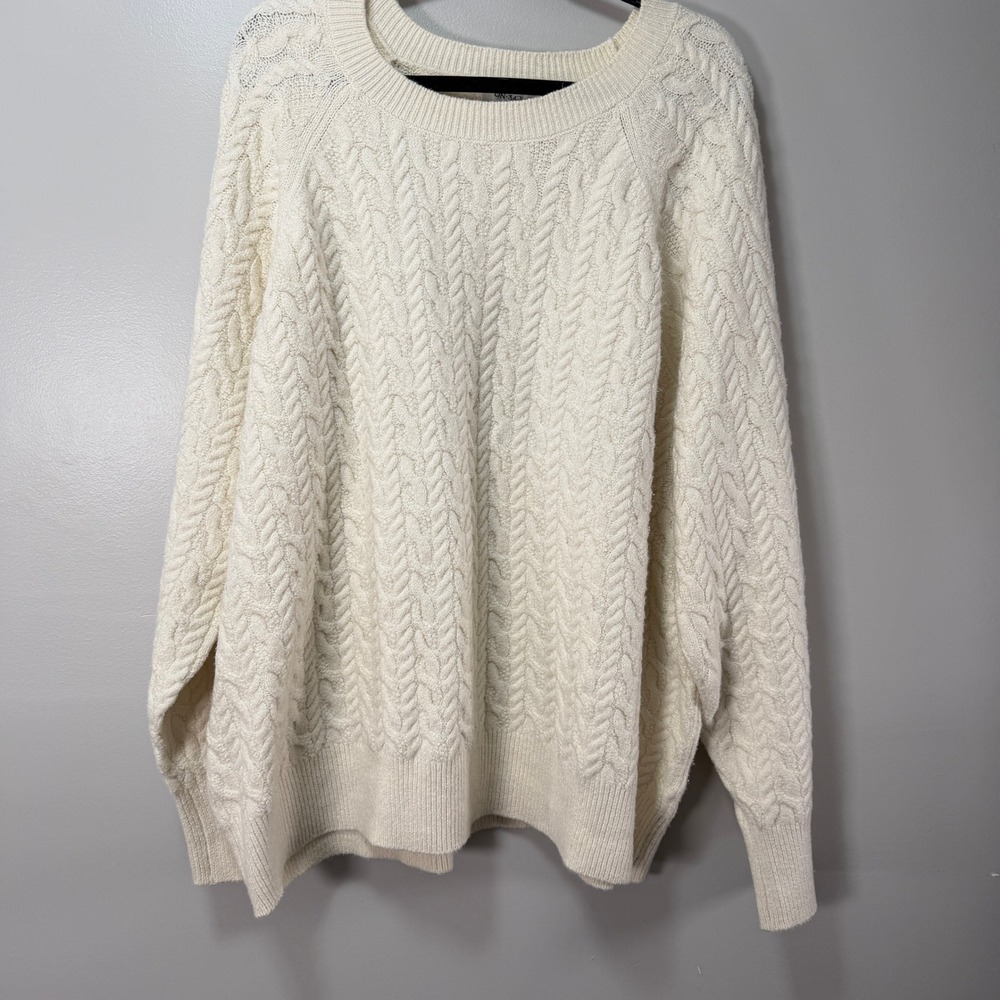 ON 34th Sweater Womens 4X Cream Cotton Blend Cable Knit Pullover Long Sleeve